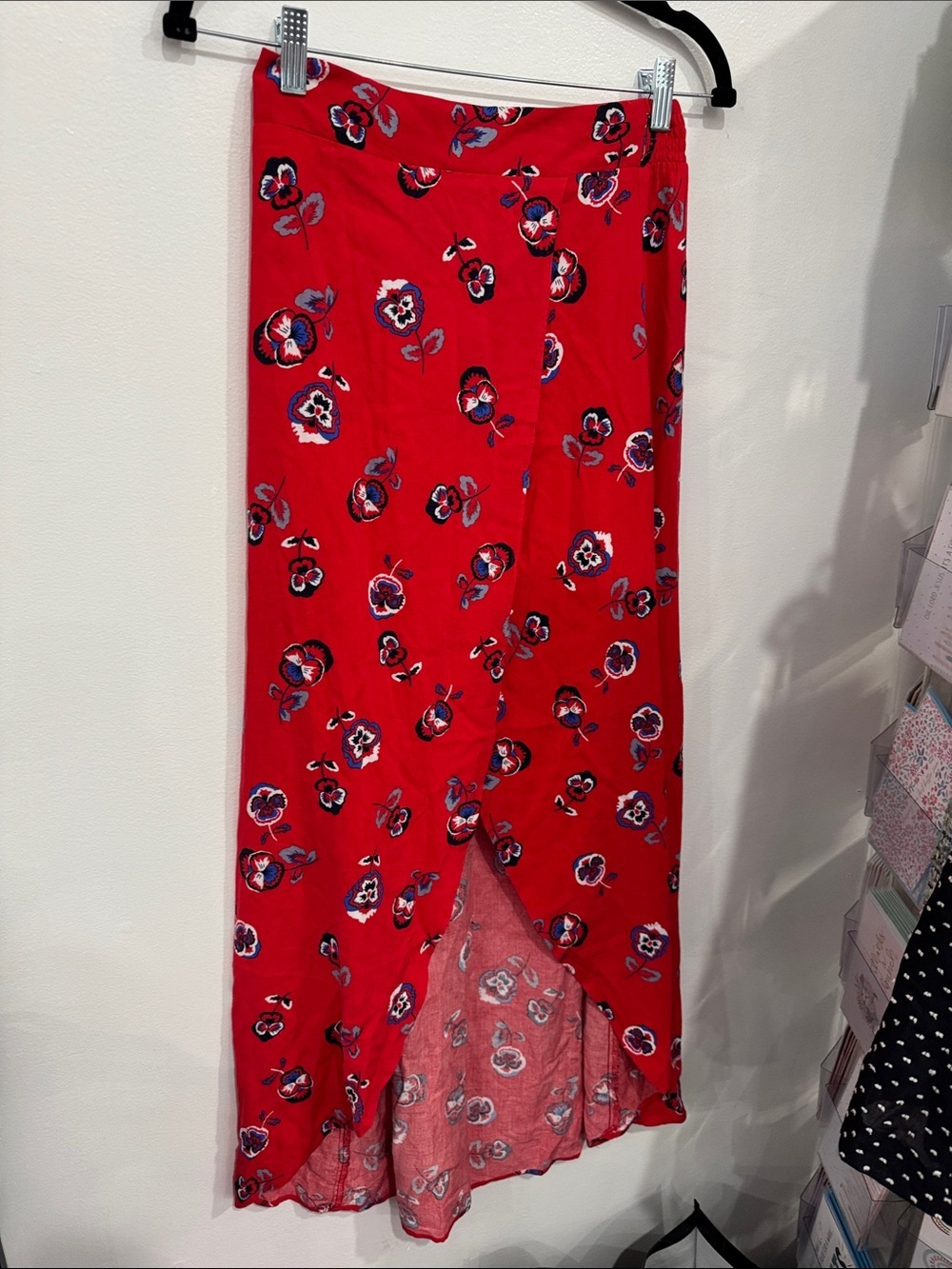 Express Red Floral Wrap Maxi Skirt